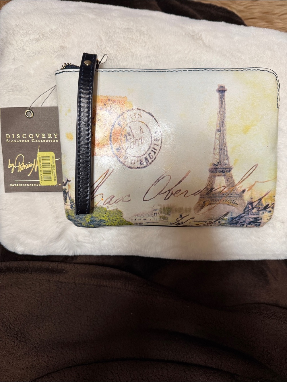 Patricia Nash Discovery Signature Paris Postcard leather wristlet NWT